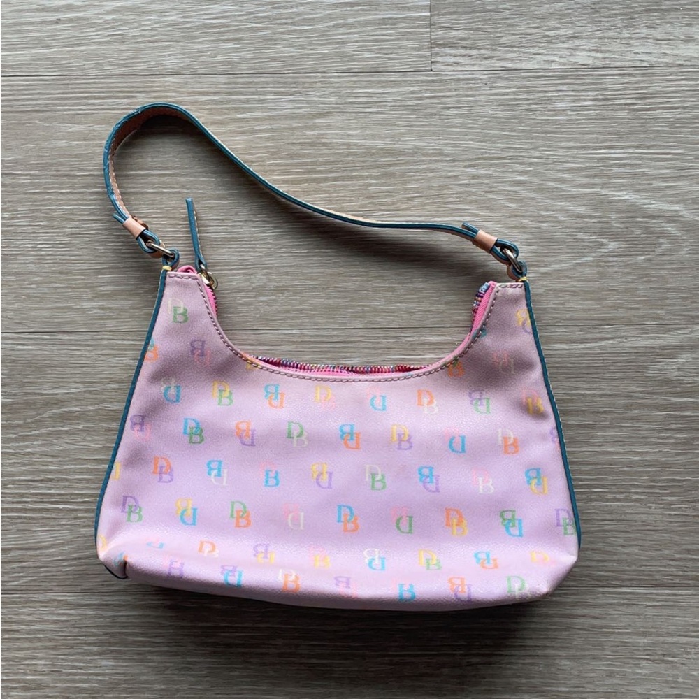 Dooney and Bourke lilac multicolor logo shoulder bag